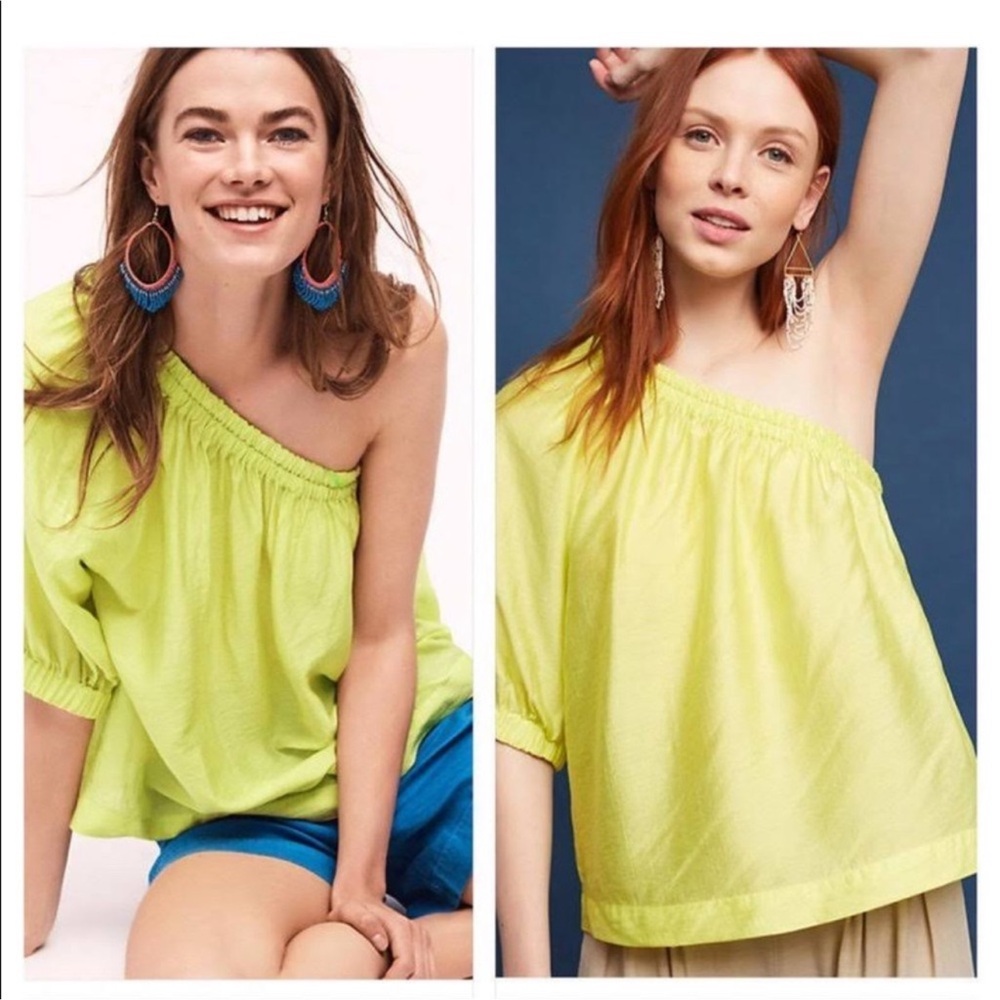Anthropologie Maeve Top Leonie Neon Yellow Blouse